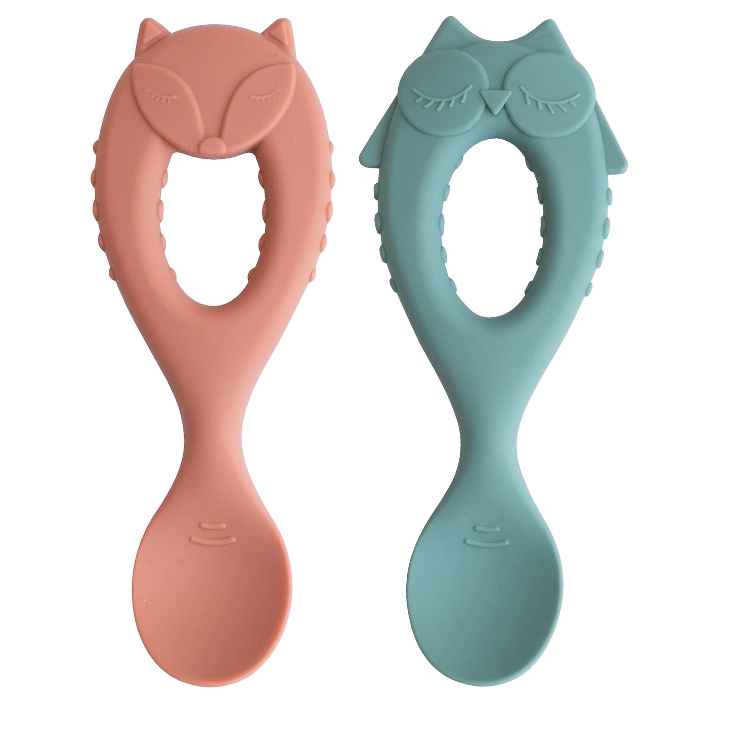Tidy Tot Silicone Baby Weaning Spoons – 2 Pack (Owl & Fox)