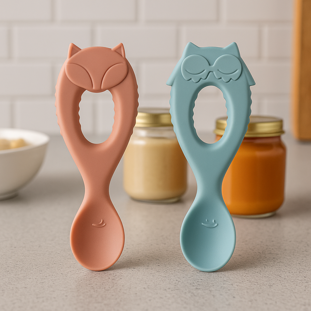 Tidy Tot Silicone Baby Weaning Spoons – 2 Pack (Owl & Fox)