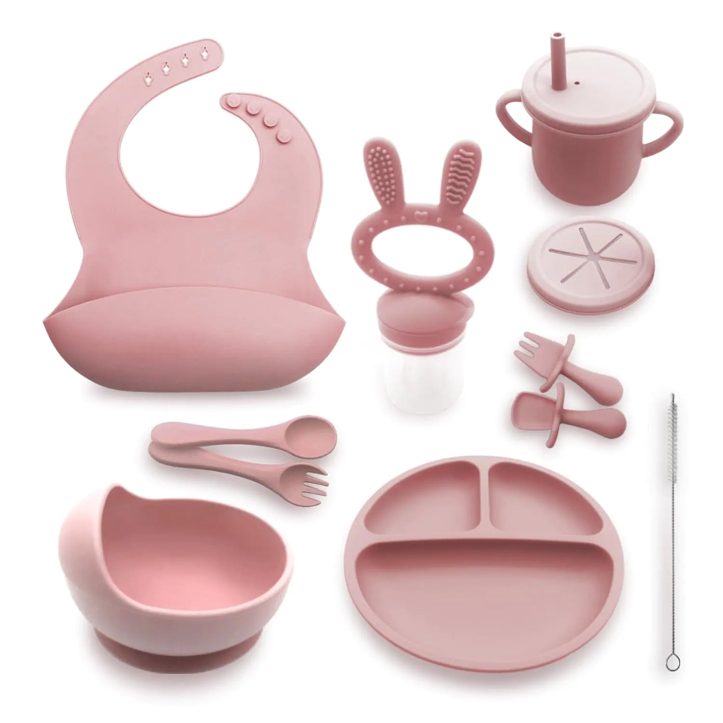 Silicone Baby Feeding Set – Complete 7-Piece Weaning Kit with Plates, Cups, Bibs, Utensils & Fruit Feeder